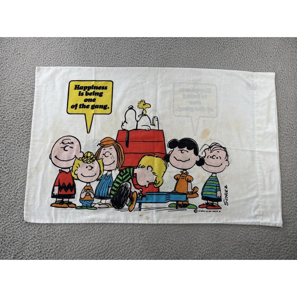 VTG 1971 Charlie Brown Pillowcase Peanuts Happiness is Being One Of The Gang - Picture 4 of 10